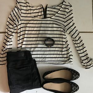 Charlotte Russe Black and White Striped Hi-Lo Top